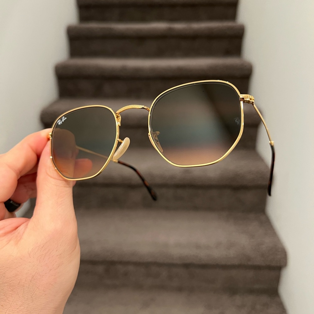 New Ray-Ban Hexagonal RB3548 Sunglasses 51mm Gold Brown Gradient - Picture 2 of 7